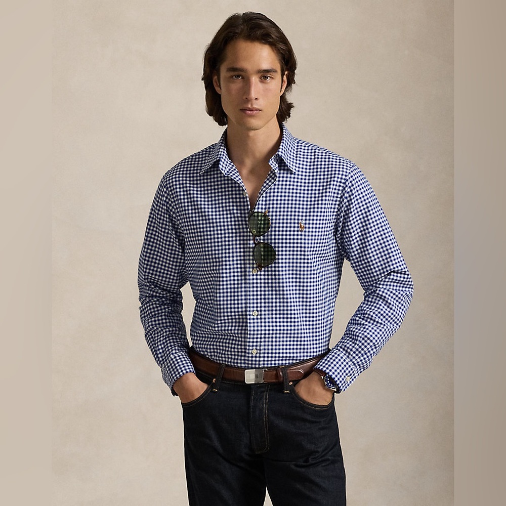 Ralph Lauren Button Down Shirt Blue White Mens Medium